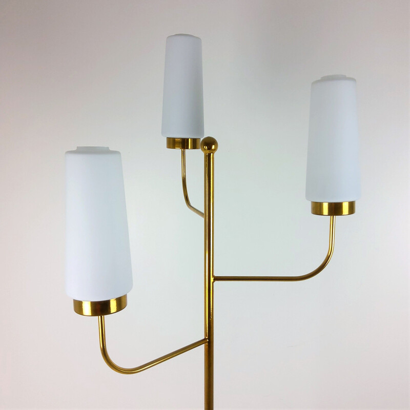 Vintage glazen vloerlamp met 3 opalen 1960