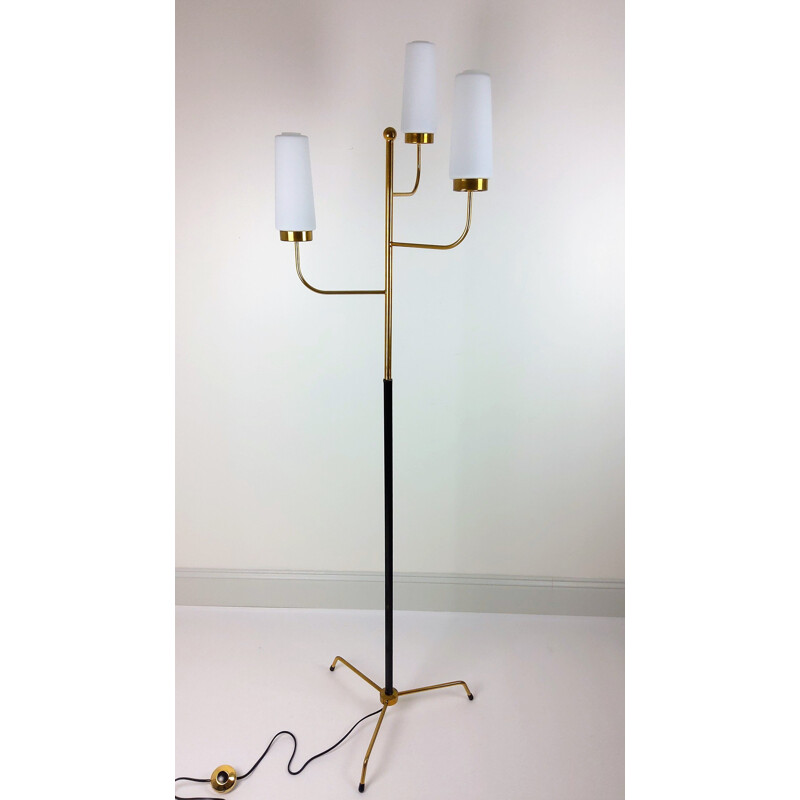 Vintage glass floor lamp with 3 opalines 1960