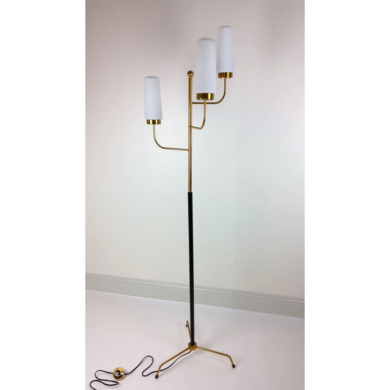 Vintage glass floor lamp with 3 opalines 1960