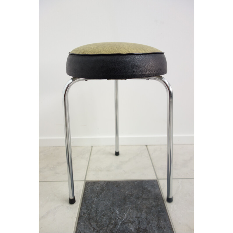 Vintage Yellow and Black stool Chrome frame 1950s