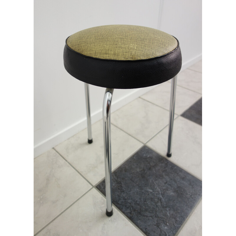 Vintage Yellow and Black stool Chrome frame 1950s