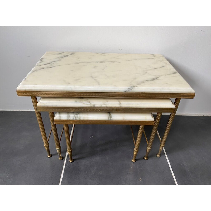 Tables gigognes vintage en marbre blanc 1960