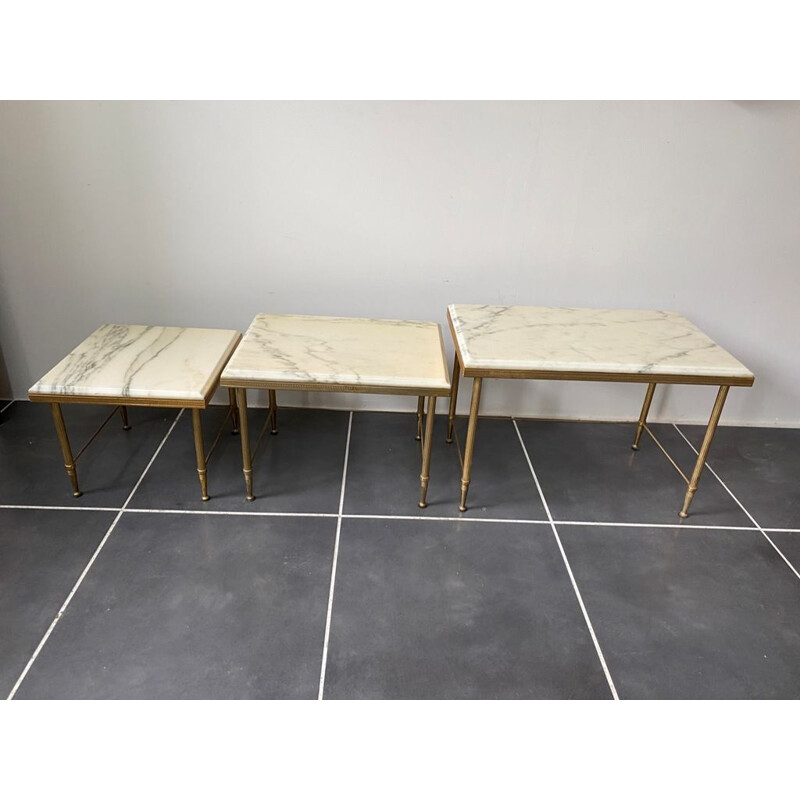 Vintage white marble nesting tables 1960