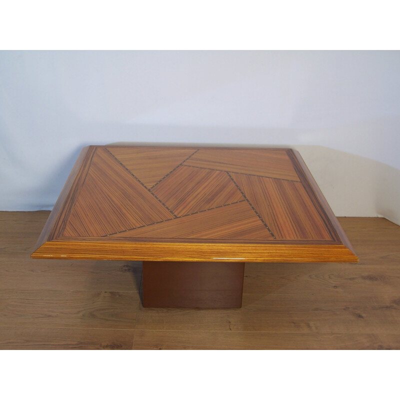 Table basse vintage en marqueterie de bois