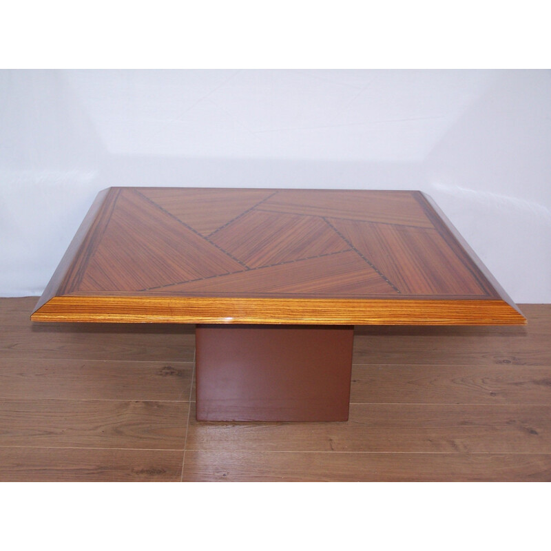 Table basse vintage en marqueterie de bois
