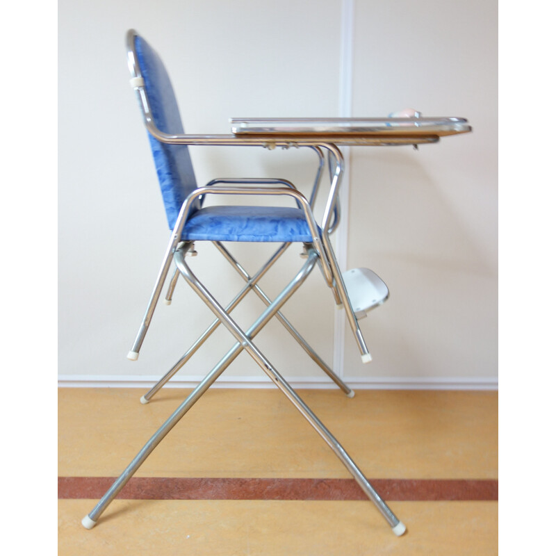 Chaise haute vintage enfant chrome et bleu 1960