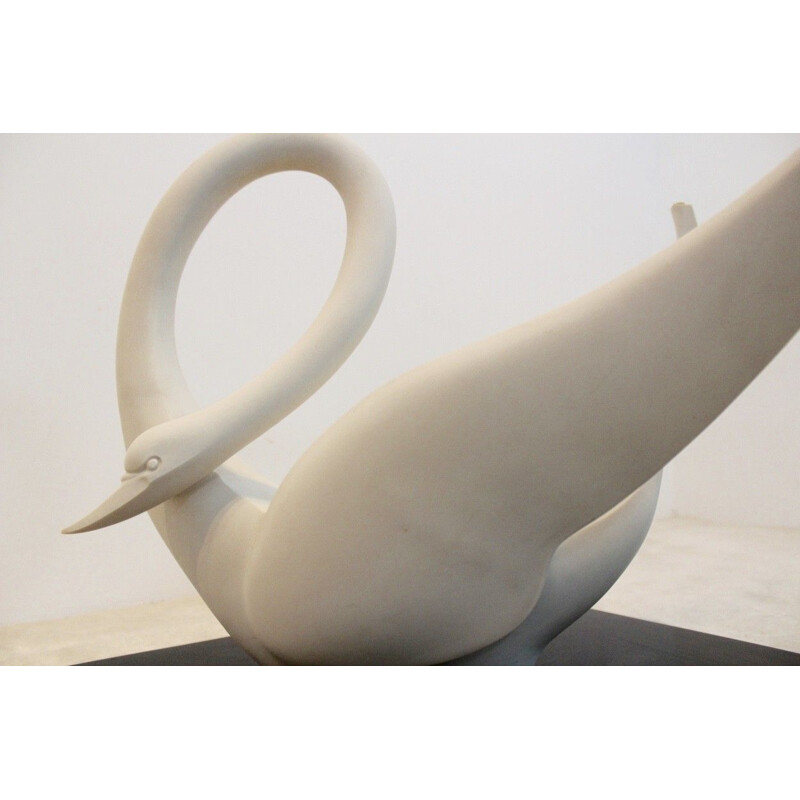 Tavolino vintage "Swan" in lacca nera e vetro tagliato di Jansen, 1960