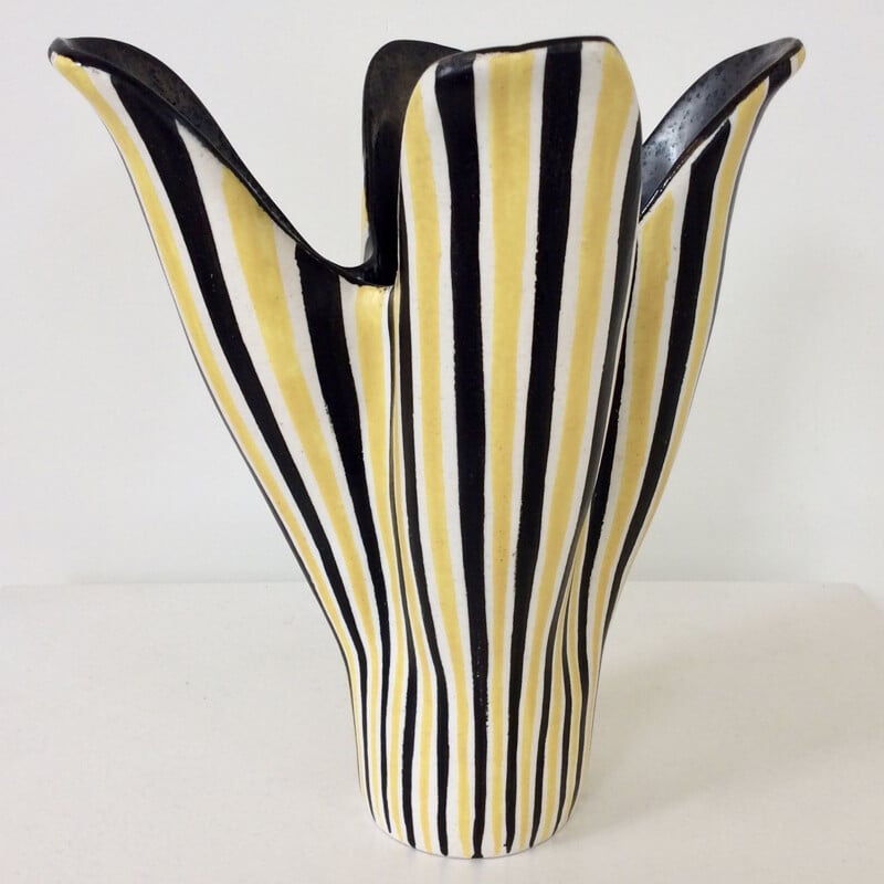 Vase vintage Corolle en céramique émaillée, France 1950