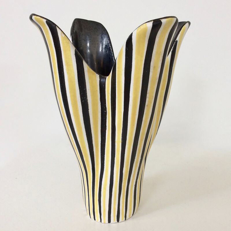 Vintage Corolla enamelled ceramic vase, France 1950