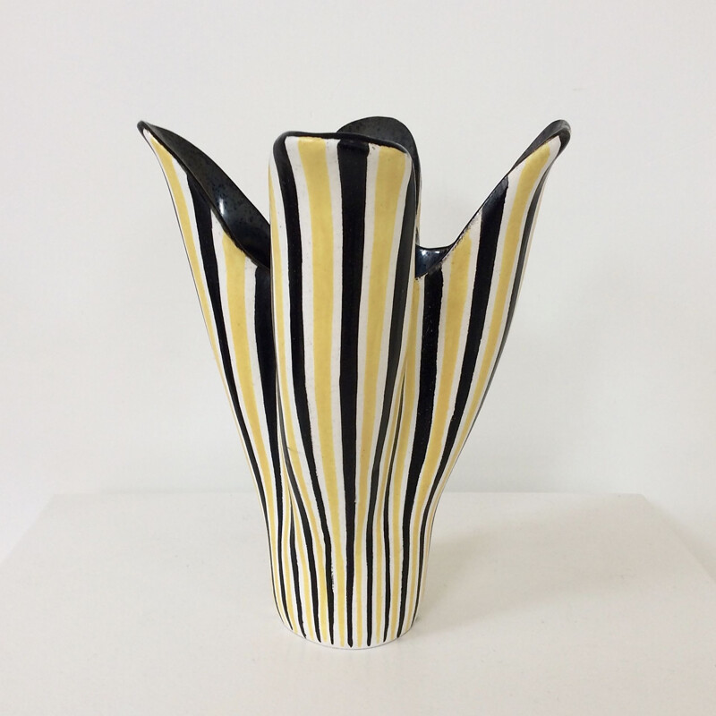 Vintage Corolla enamelled ceramic vase, France 1950