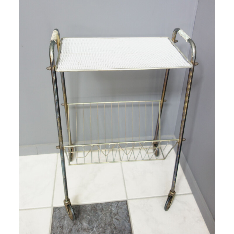 Vintage side table with metal magazine rack 1960