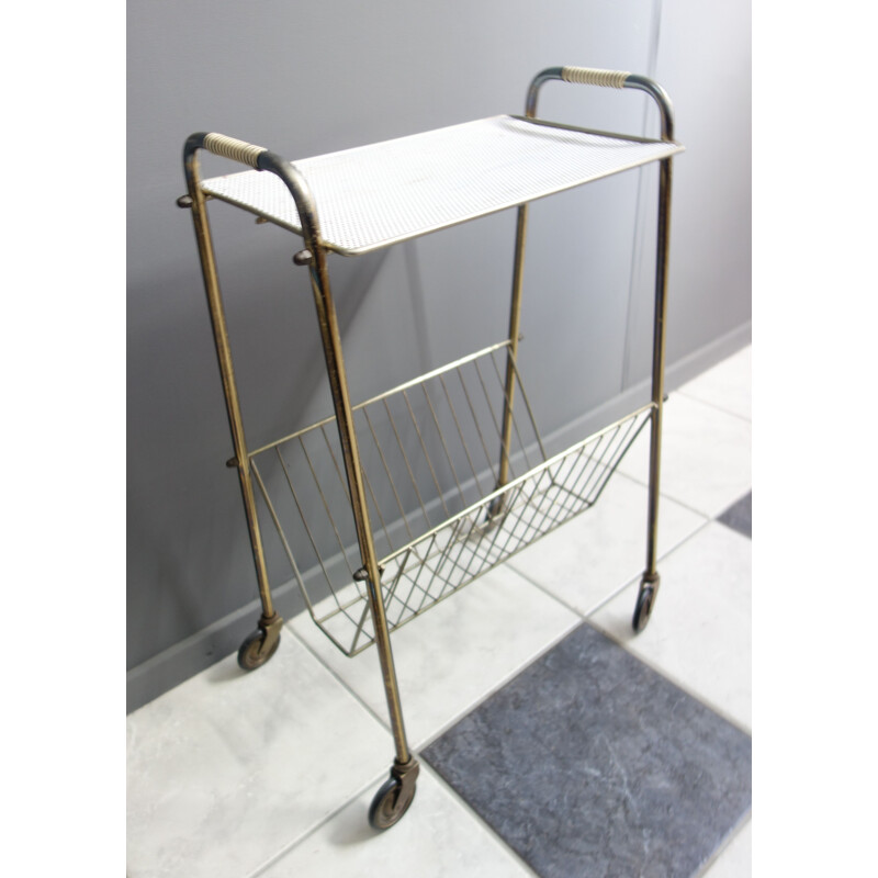 Vintage side table with metal magazine rack 1960