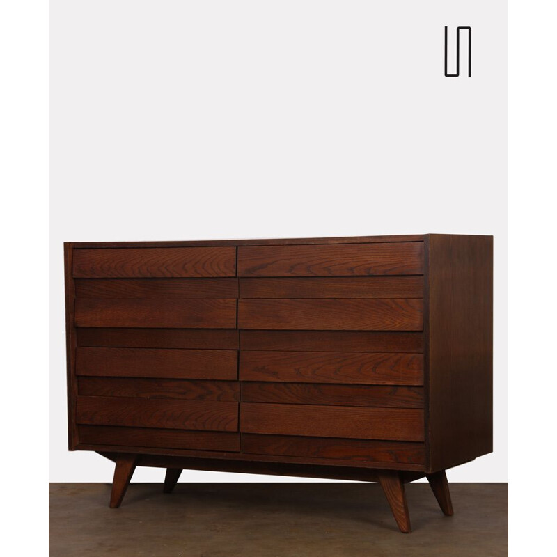 Vintage dark oak chest of drawers model U-453 by Jiri Jiroutek 1960