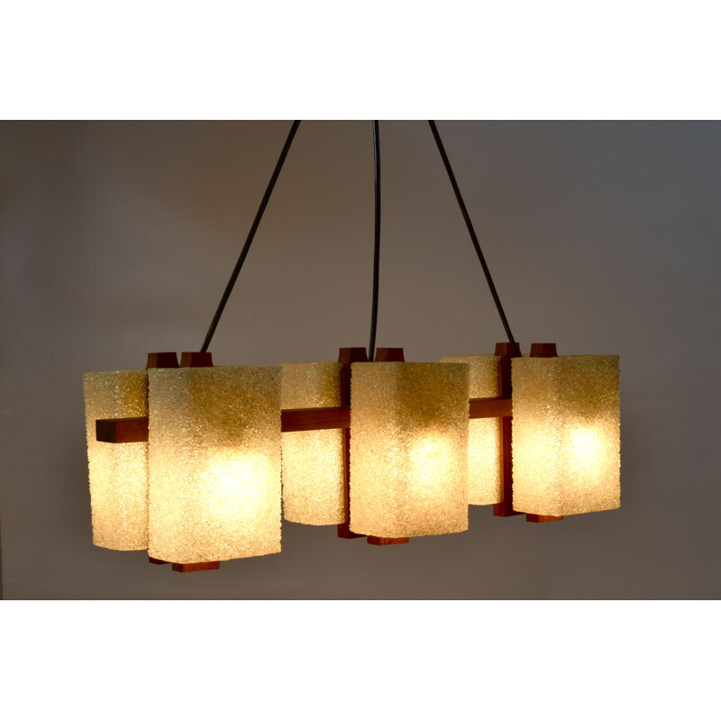 Vintage teak and perspex granite chandelier, Scandinavian 1960