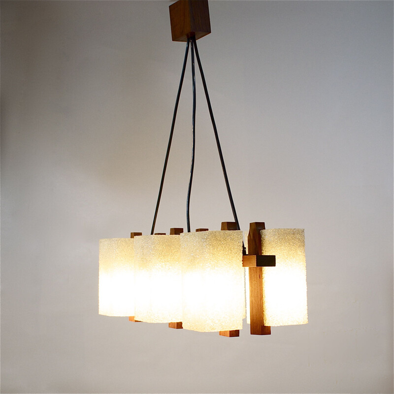 Vintage teak and perspex granite chandelier, Scandinavian 1960