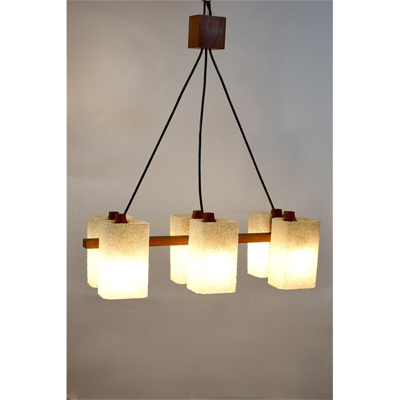 Vintage teak and perspex granite chandelier, Scandinavian 1960