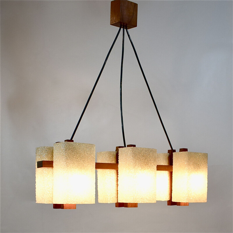 Vintage teak and perspex granite chandelier, Scandinavian 1960