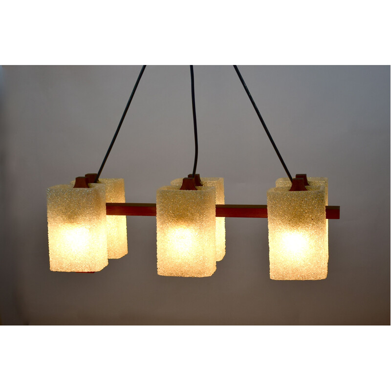 Vintage teak and perspex granite chandelier, Scandinavian 1960