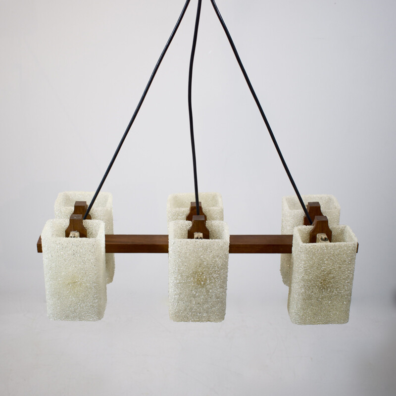 Vintage teak and perspex granite chandelier, Scandinavian 1960