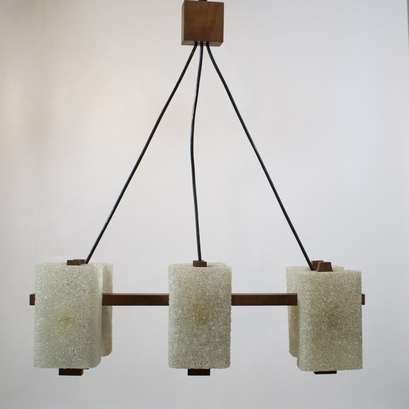 Vintage teak and perspex granite chandelier, Scandinavian 1960