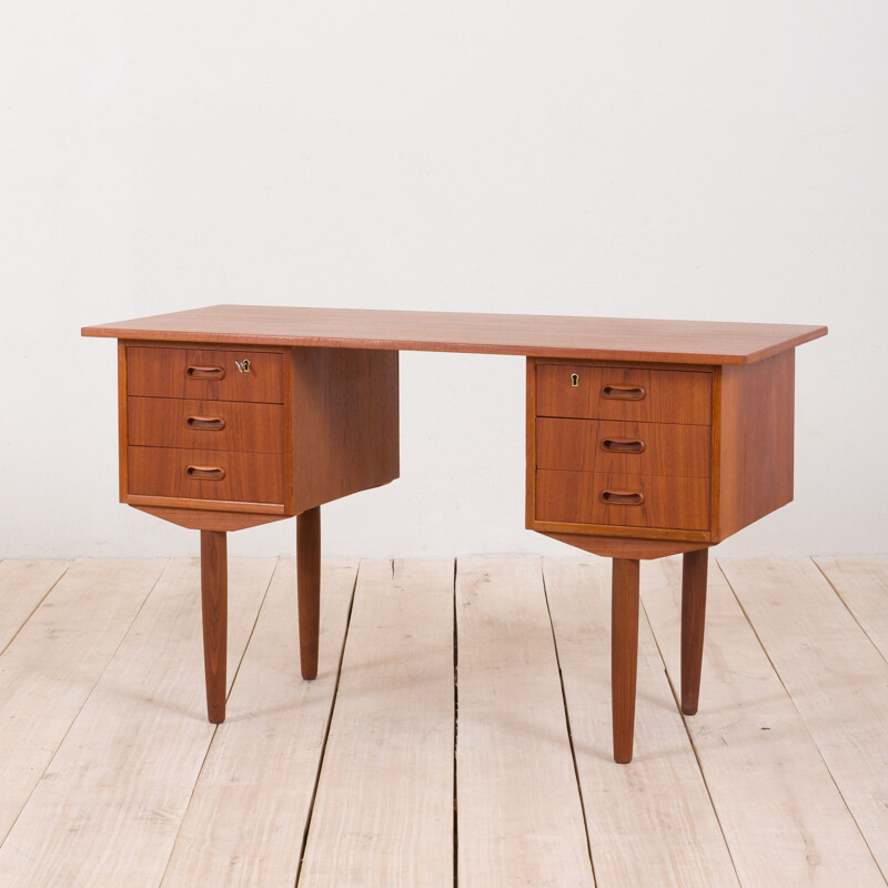 Small vintage teak desk with 6 drawers, Danish