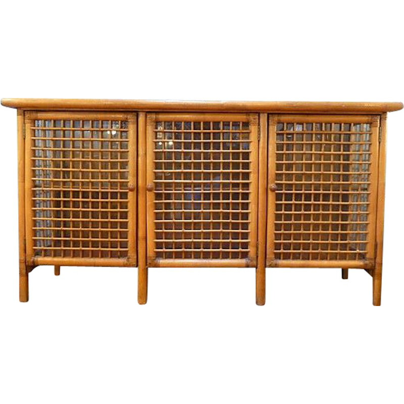Vintage rattan and glass stringcourse 1970s