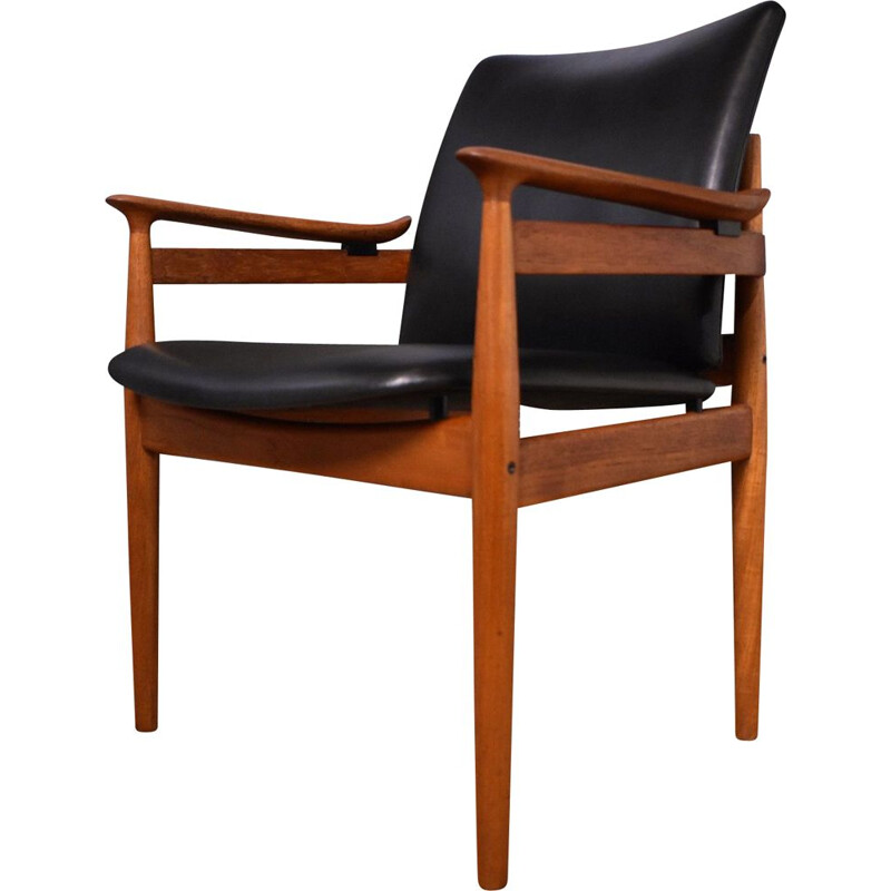 Fauteuil vintage Finn Juhl modèle 192 en teck et cuir pour France & Son, Danemark 1950