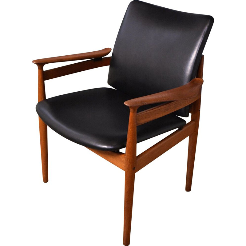 Vintage Teak & Leather Armchair Model 192 by Finn Juhl For France & Son, Denmark 1950s