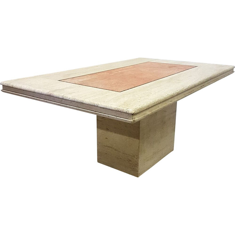 Vintage Hollywood regency travertine dining table 1970s