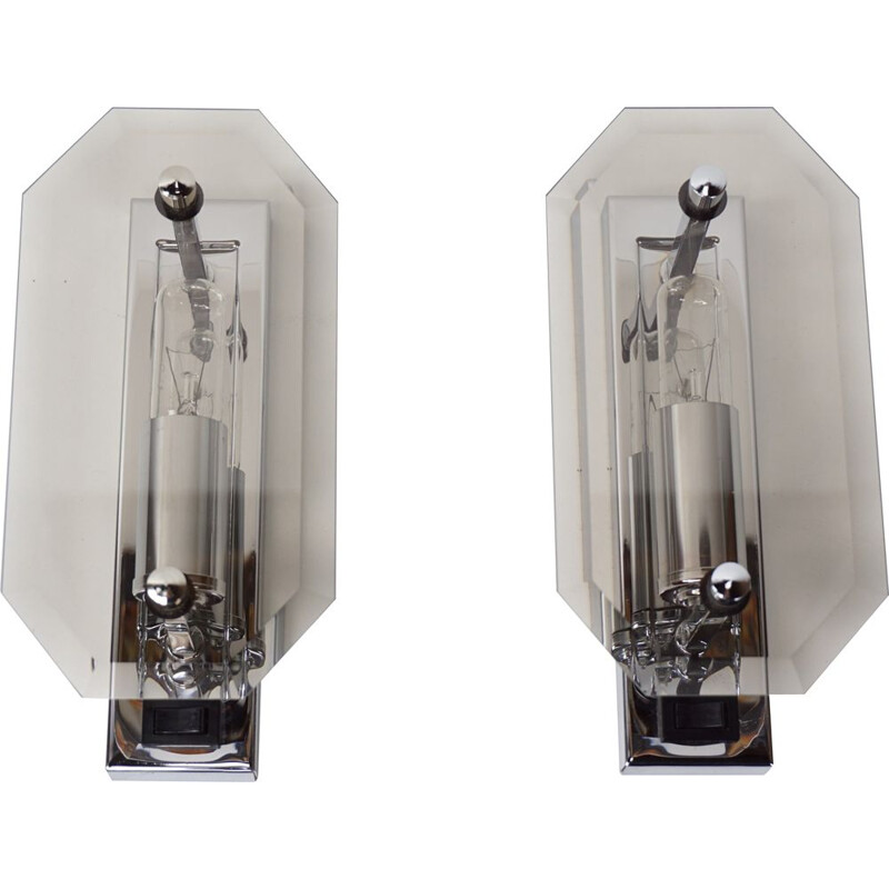 Pair of vintage sconces in bevelled glass and chrome by Sische, Germany 1960s