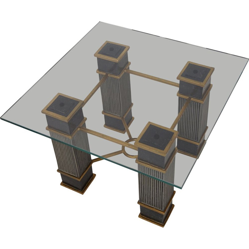 Vintage coffee table in marble and glass, Italian 1970s