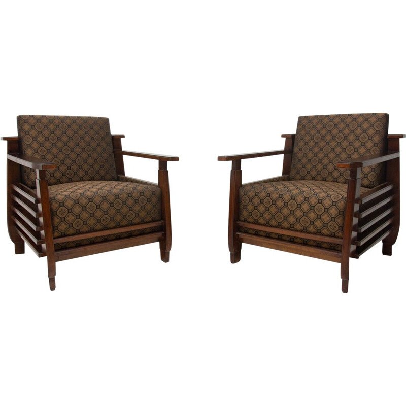 Pair of vintage functional Bauhaus armchairs, Austria 1930