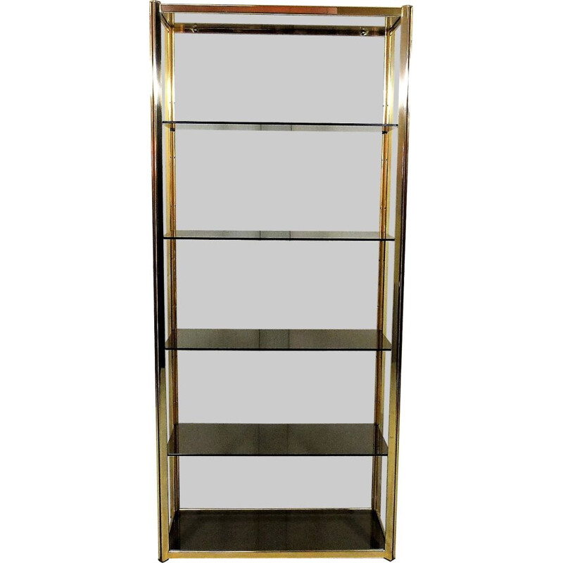 Large vintage display in brass and smoked glass 1970