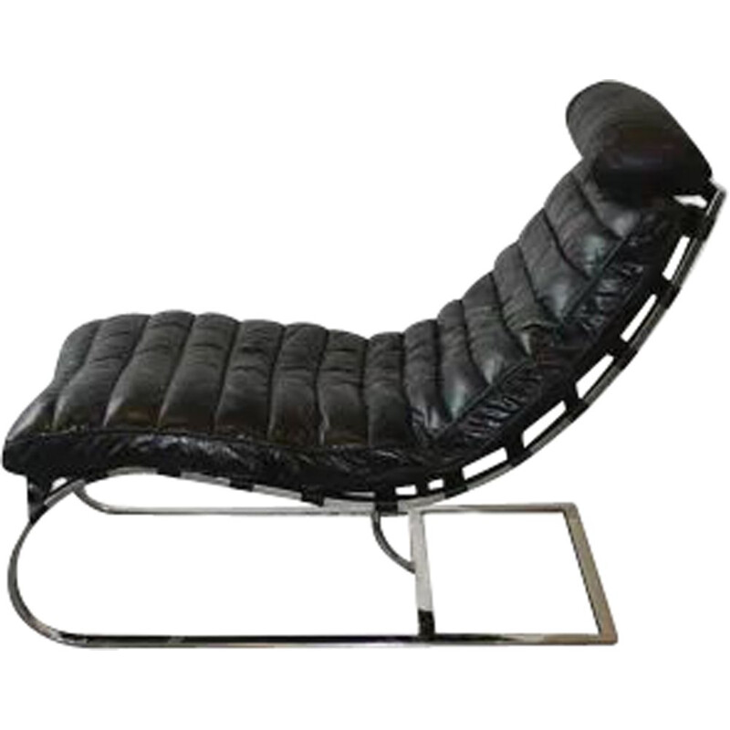 Fauteuil lounge vintage en métal et cuir 1970