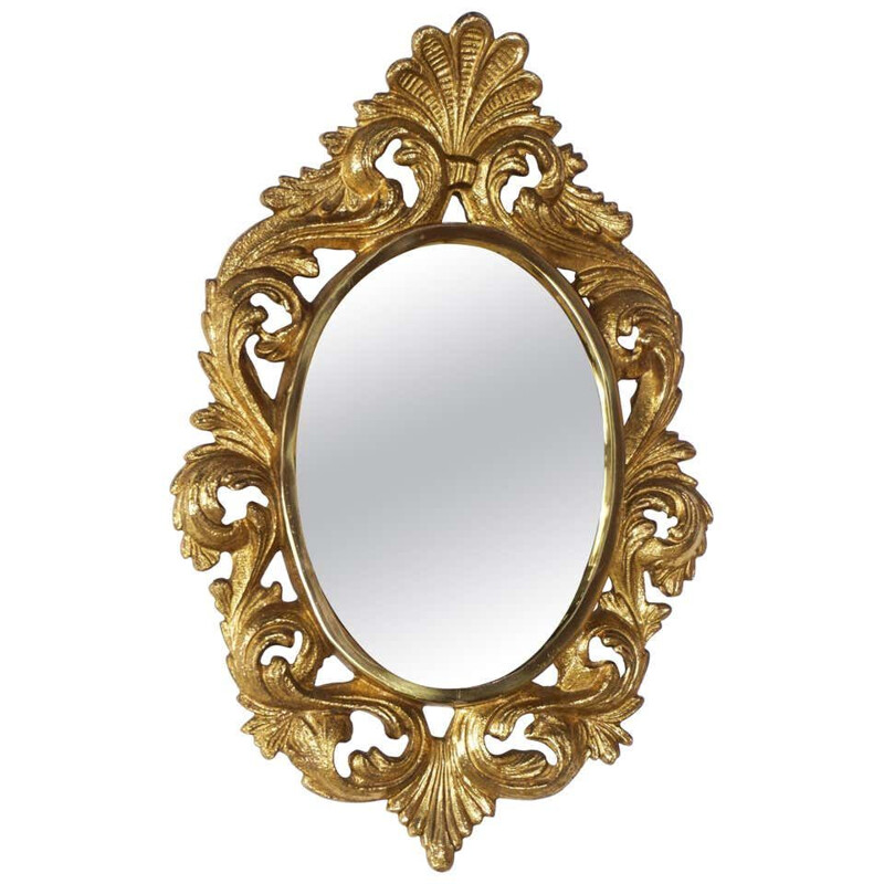 Vintage gilt bronze rocaille mirror with leaves