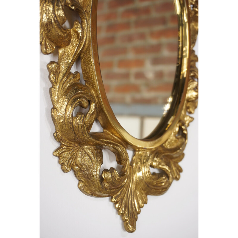 Vintage gilt bronze rocaille mirror with leaves