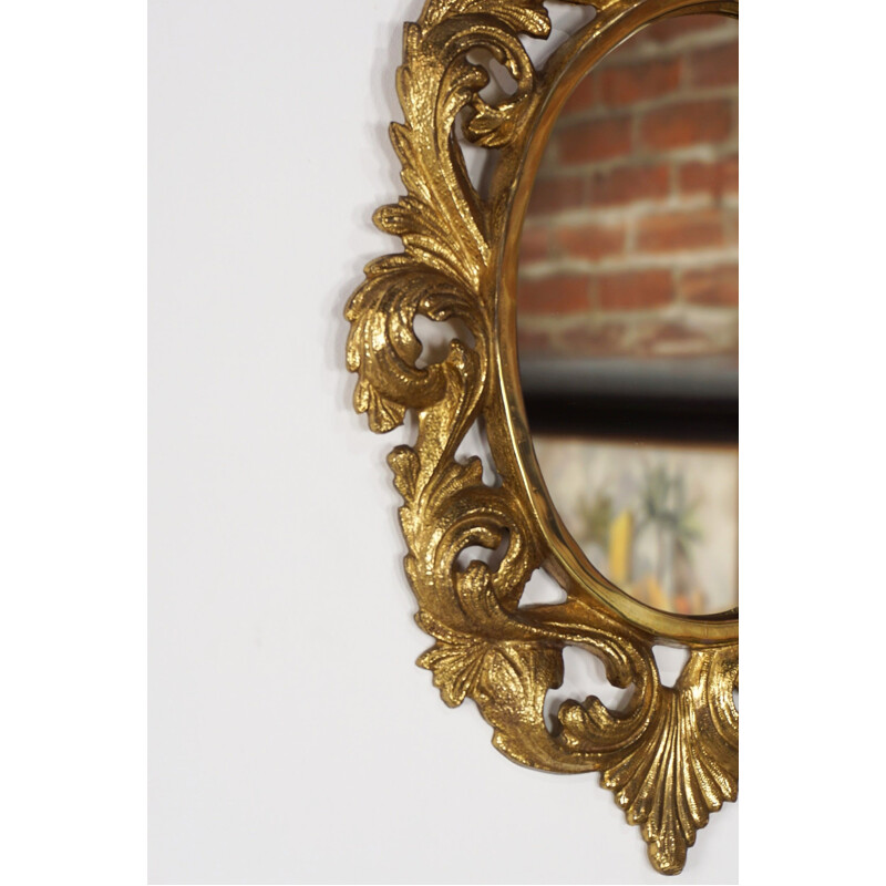 Vintage gilt bronze rocaille mirror with leaves