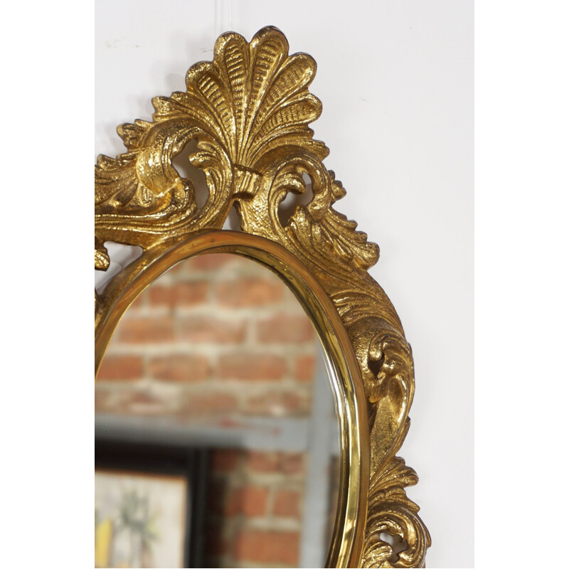 Vintage gilt bronze rocaille mirror with leaves