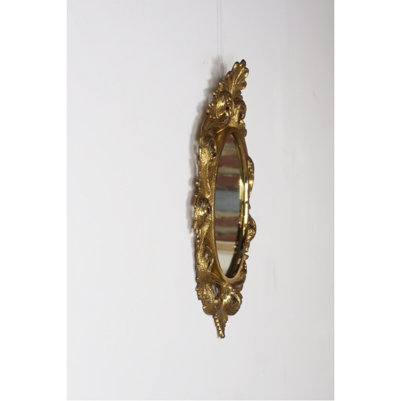 Vintage gilt bronze rocaille mirror with leaves