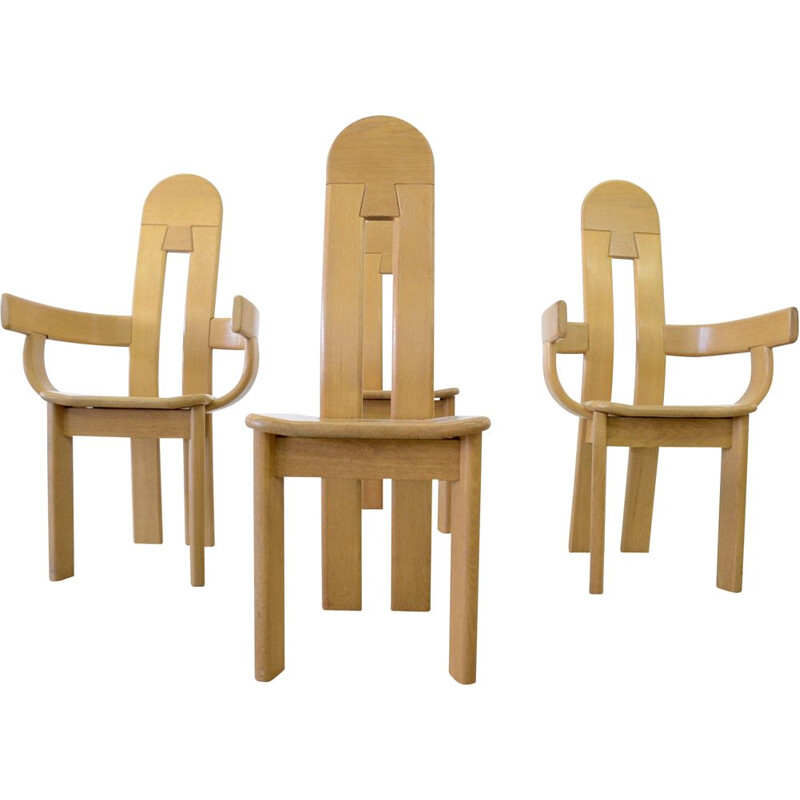 Set of 4 vintage oak chairs Brutaliste 1980