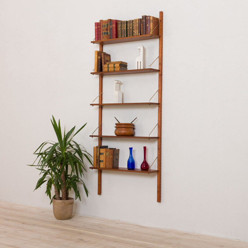 Vintage shelving system in teak, wall unit of 5 shelves, Danish 1960s