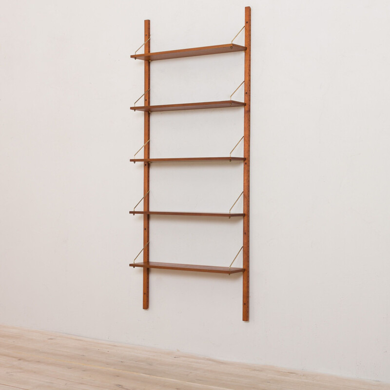 Vintage shelving system in teak, wall unit of 5 shelves, Danish 1960s