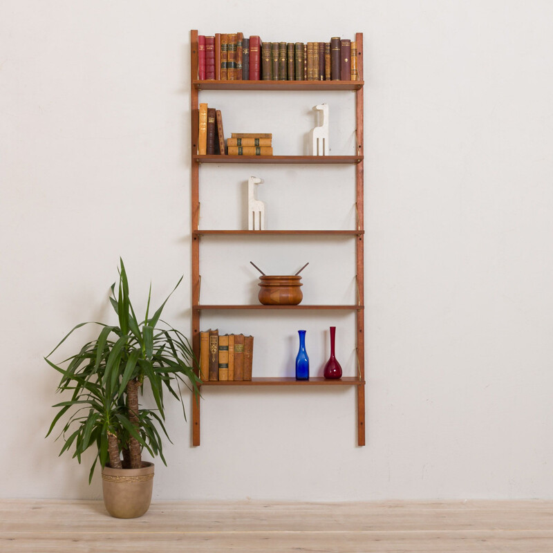 Vintage shelving system in teak, wall unit of 5 shelves, Danish 1960s