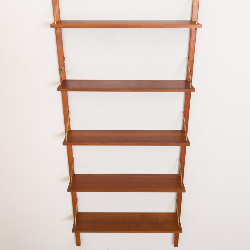 Vintage shelving system in teak, wall unit of 5 shelves, Danish 1960s