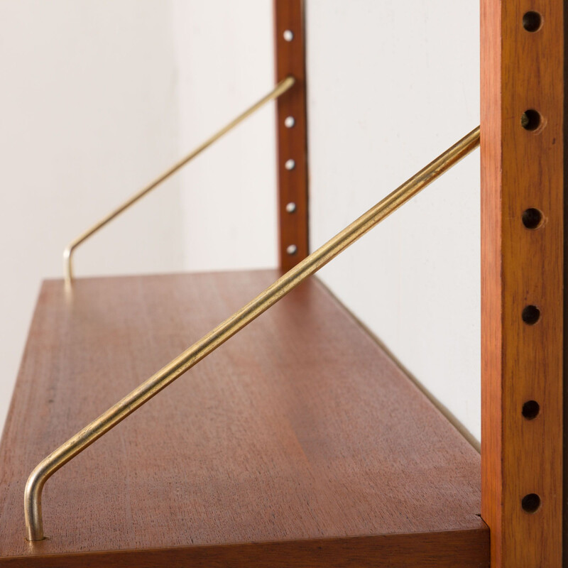 Vintage shelving system in teak, wall unit of 5 shelves, Danish 1960s