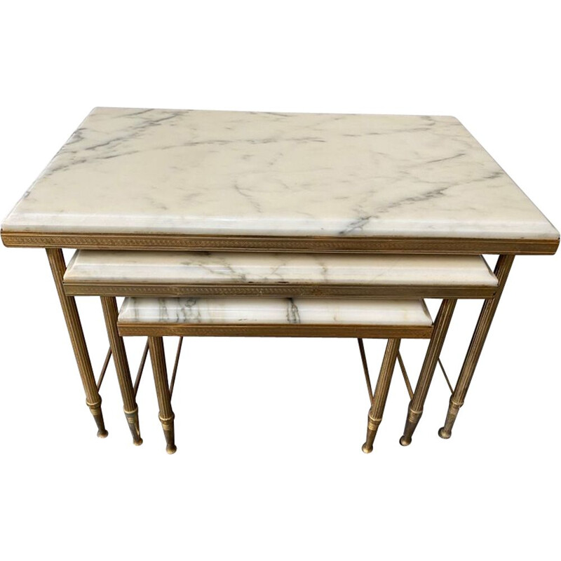 Tables gigognes vintage en marbre blanc 1960
