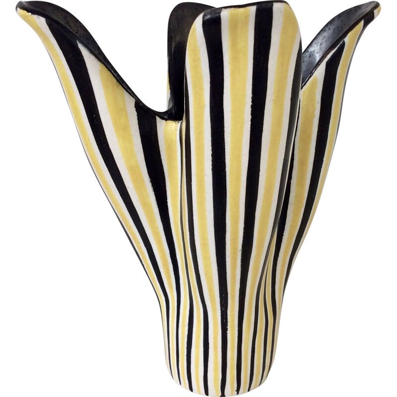 Vase vintage Corolle en céramique émaillée, France 1950