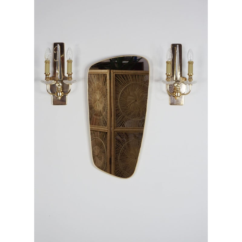 Pair of vintage sconces in brass and crystal Val Saint Lambert