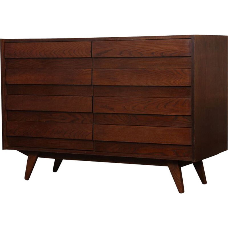 Vintage dark oak chest of drawers model U-453 by Jiri Jiroutek 1960