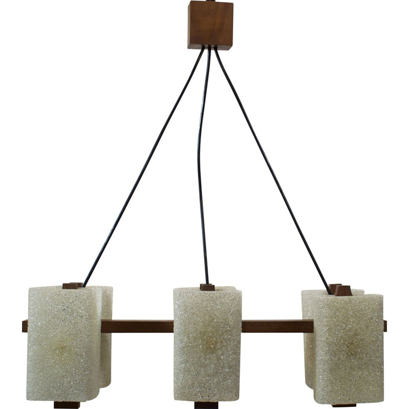 Vintage teak and perspex granite chandelier, Scandinavian 1960